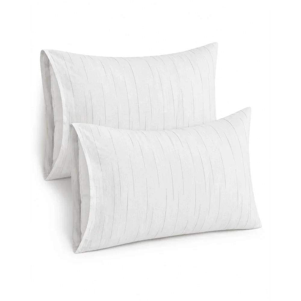 West Elm King Pillowcases Pair White 100% Linen Pinstripe Textured 20x40